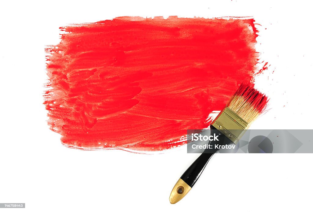 Brocha y pintura roja - Foto de stock de Blanco - Color libre de derechos