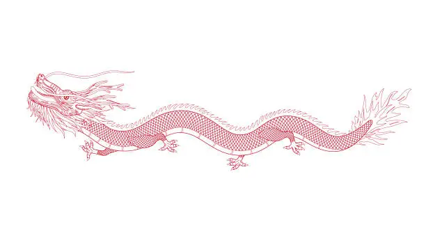 Vector illustration of Vector line illustration of East Asian Chinese dragon