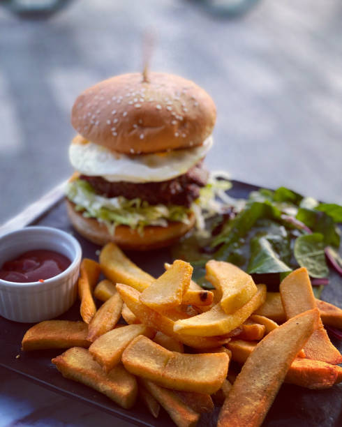 istock Hamburger and fried fries 1467591247