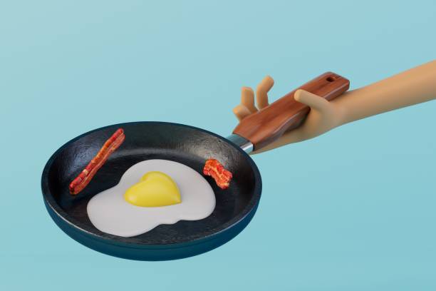 istock the concept of a quick breakfast. scrambled eggs with bacon in a frying pan. 3D render 1467592099