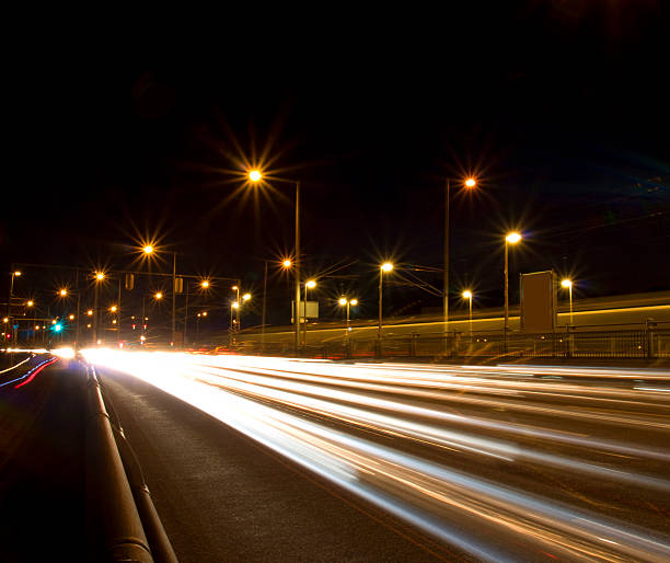 istock Stuttgart street at night with traffic trails 146759224