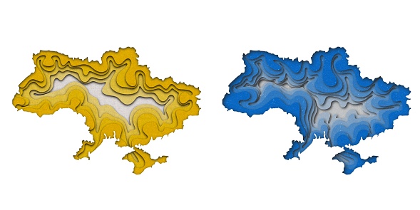 Ukraine Map silhouette in paper cut technique.