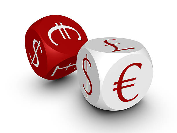 Two cubes with currency symbols stock photo
