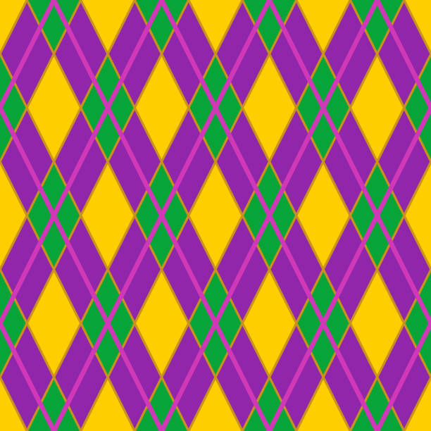 istock Mardi Gras seamless pattern with green, purple and yellow diamond. Abstract geometric background. 1467596083
