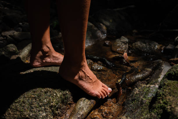 istock Dipping feet in a fresh river water 1467596352