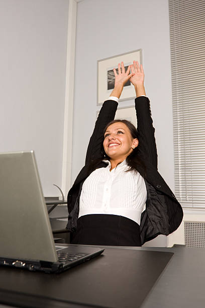 istock Happy relaxed businesswoman having a break at his working place 146759731