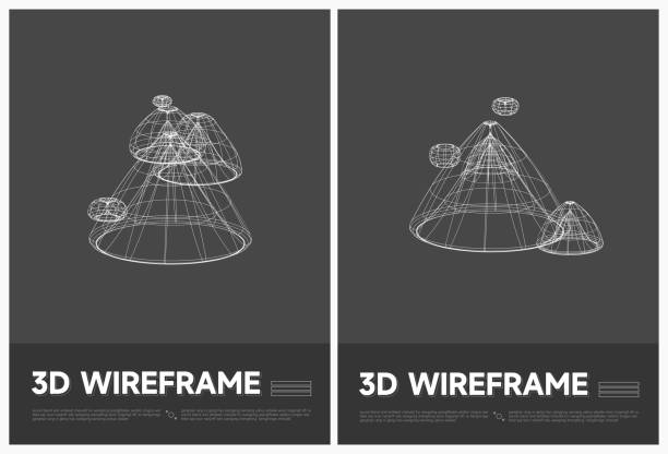 ilustrações de stock, clip art, desenhos animados e ícones de abstract black and white 3d wireframe structure model line poster vector background collection - 16637