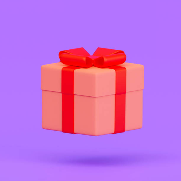istock One gift with a bright red bow on a purple background. 3d rendering 1467600133
