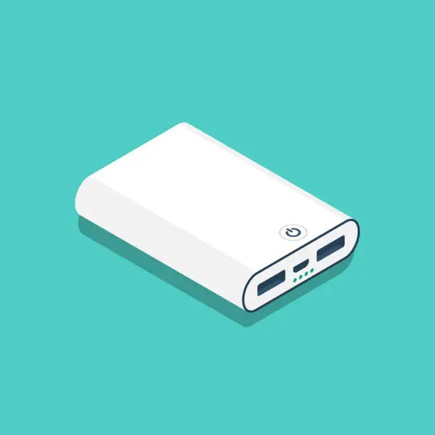Vector illustration of Power bank isometric icon. Mobile device for charging phones and other gadgets.