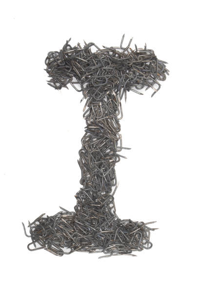 istock artistic Letter I made from steel staples isolated on a white background write, font, type style, 1467605698