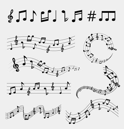 Music notes on lines collection. Musical chords with curves and swirls. vector illustration