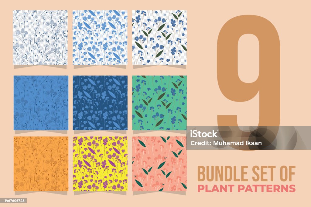 Basic Plant Pattern Bundle Set Of Plant Patterns With Nine Variations Stock Illustration ...