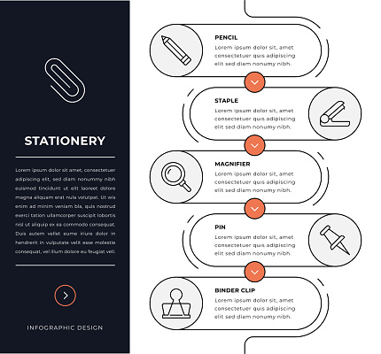 Stationery five steps Infographic template with line icons