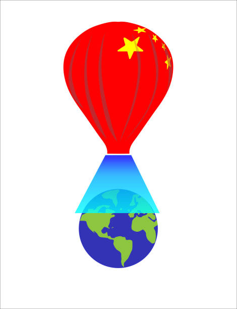 chinese spy ballon over earth_whitebg - chinese spy balloon stock illustrations
