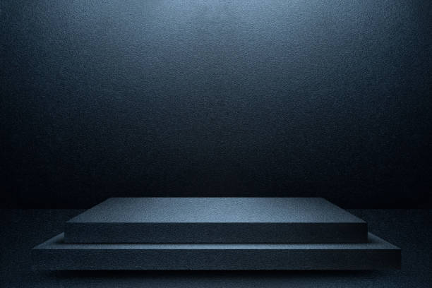 istock Black and blue abstract cement step wall or podium and studio room , interior texture for display products. wall background. 1467609139