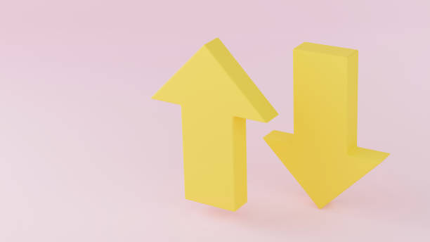 istock Yellow arrow on pink background. Arrow icon, isolated with shadow. 3d rendering 1467615503