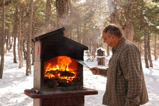Barbecue in the forest, in winter