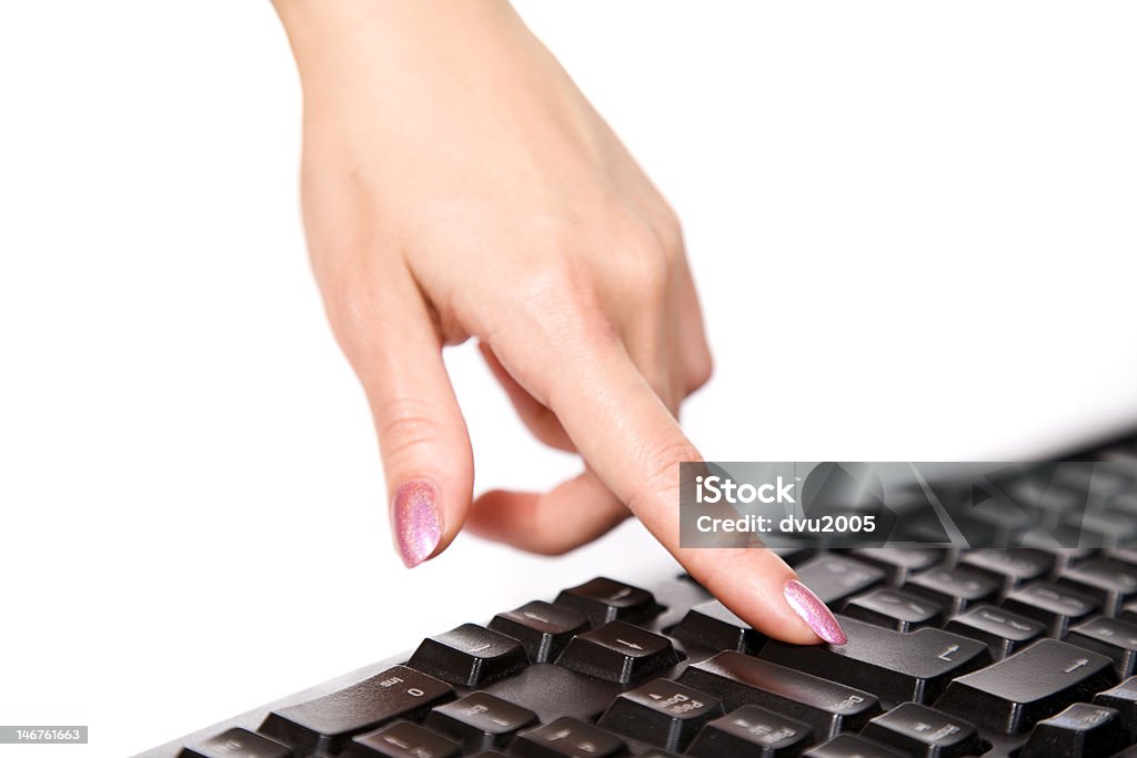 Computer Hand Keys Closeup Of Womans Hand Touching Computer Keys Stock Photo - Download ...
