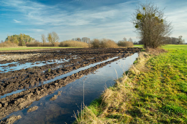 istock Water after melting snow on a plowed field, Nowiny, Poland 1467617792