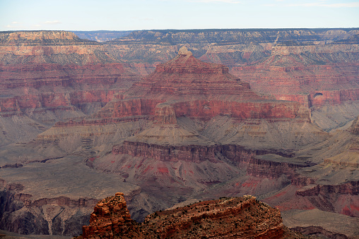 Late afternoon in the Grand Canyon Arizona with hazy blue sky