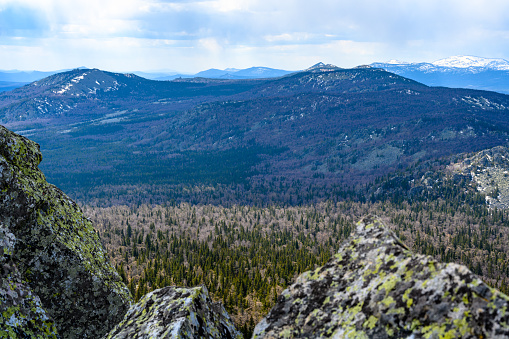 South Ural Mountains with a unique landscape, vegetation and diversity of nature in spring.