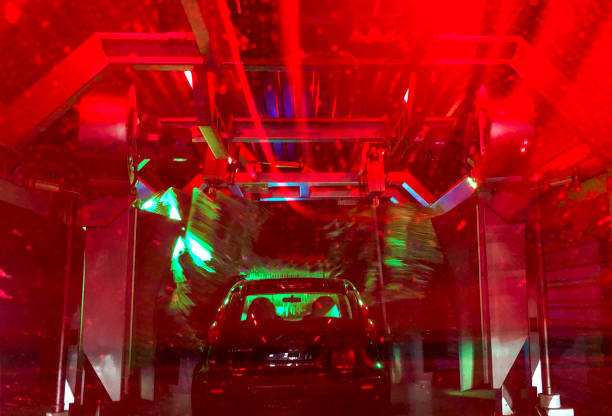 With a car through a colorful car wash