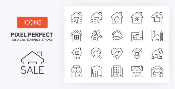 Vector illustration of real estate 1 line icons 256 x 256
