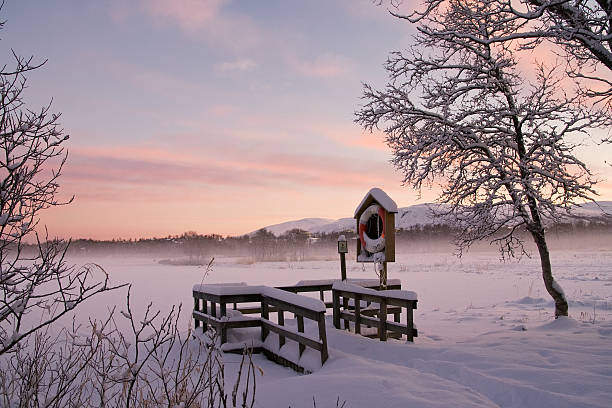 Winter on lake in Norway stock photo