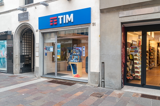 Bergamo, Italy - September 30, 2022: Store of Italian telecommunications company (TIM S.P.A. Telecom Italia).