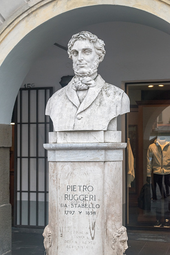 Bergamo, Italy - September 30, 2022: Bust of Pietro Ruggeri da Stabello.