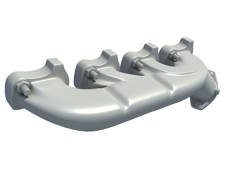 V8 Engine Exhaust Manifold 3D rendering on white background
