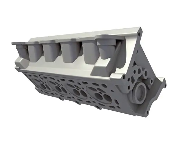 Car V8 Engine Cylinder Head 3D rendering on white background