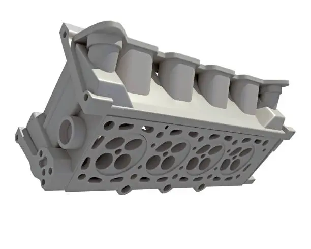 Car V8 Engine Cylinder Head 3D rendering on white background