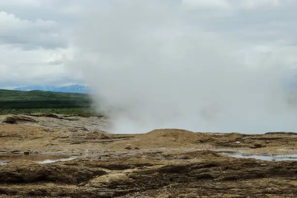 Photo of Famous Iceland Geysir in Geothermal Area of Haukadalur Valley