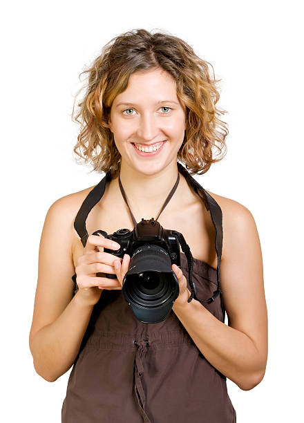 istock Young beautiful smiling woman with a photo camera 146763194