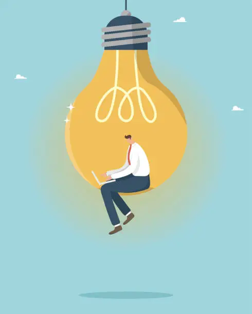 Vector illustration of Man sitting in a light bulb