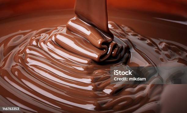 Molten Chocolate Flowing Into A Bowl Stock Photo - Download Image Now - Chocolate, Melting, Molten