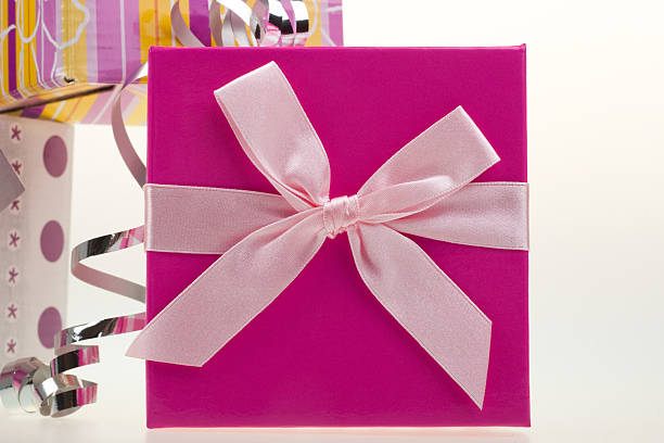 Various gift boxes with bow and ribbon stock photo