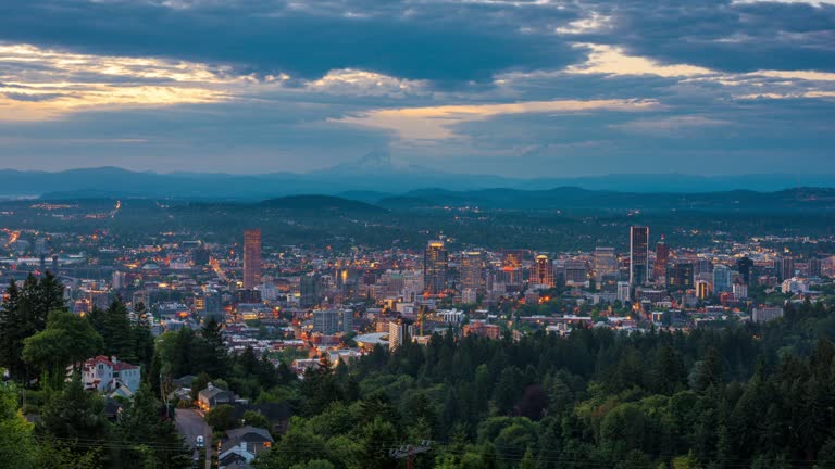 Portland, Oregon downtown City Skyline with Mt. Hood.