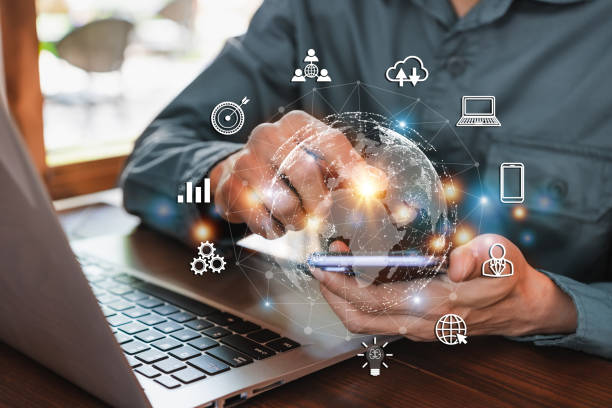 istock Businessman using smart devices for Digital technology connection and marketing, global internet network and cloud computing concept 1467639329