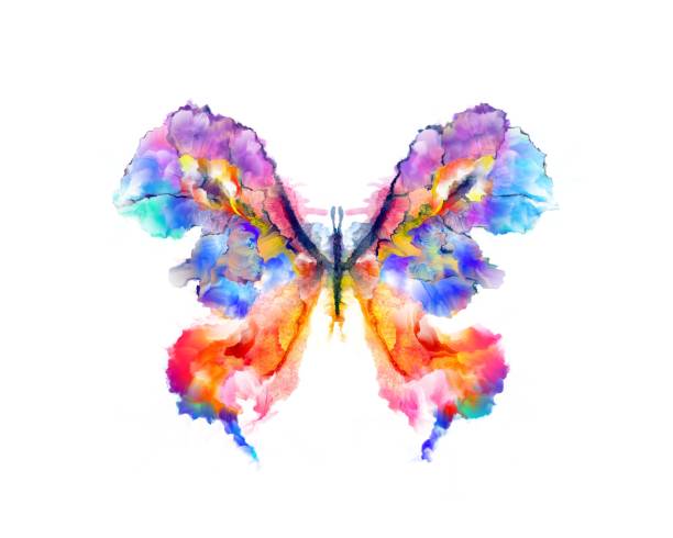 fantastic painted butterfly on white abstract pattern similar to a tropical butterfly or flower on white double meaning pictures stock illustrations