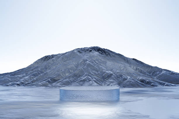 istock Abstact 3d render platform and ice podium background on ice snow ground, backdrop ice snow mountain for product stand display advertising cosmetic beauty products or skincare with empty round stage 1467643349