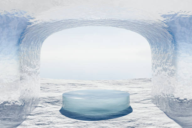 istock Abstact 3d render winter scene and Natural podium background, Dome ice podium on the snow field backdrop clear sky for product display advertising cosmetic products skincare or etc 1467643352