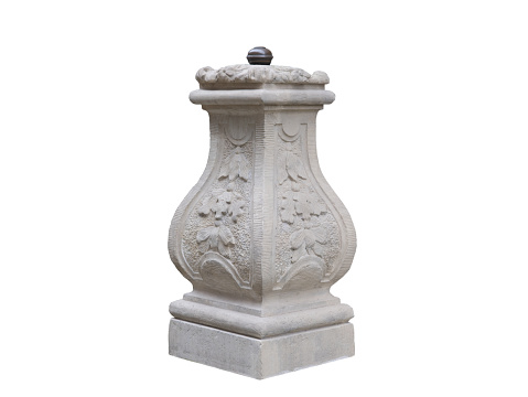 medieval stone column for the stairs of the entrance to the house on a white background