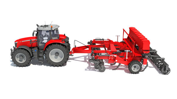 Tractor with Disc Harrow farm equipment 3D rendering on white background