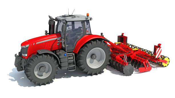 istock Tractor with Disc Harrow farm equipment 3D rendering on white background 1467645817