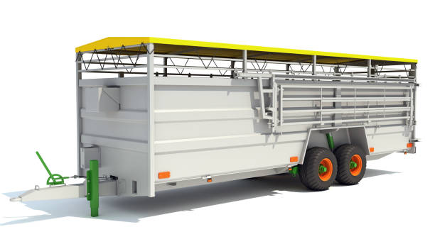 istock Cattle Animal Transporter Trailer 3D rendering on white background 1467645930