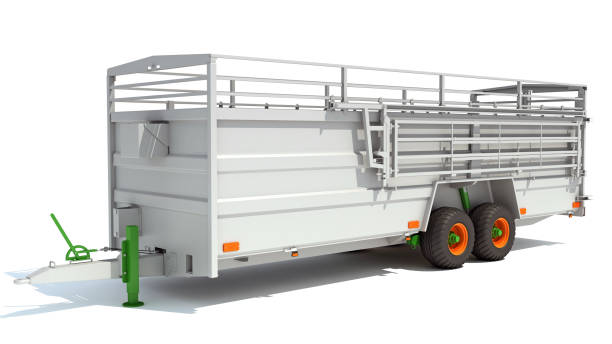istock Cattle Animal Transporter Trailer 3D rendering on white background 1467646043
