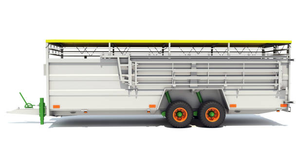istock Cattle Animal Transporter Trailer 3D rendering on white background 1467646048