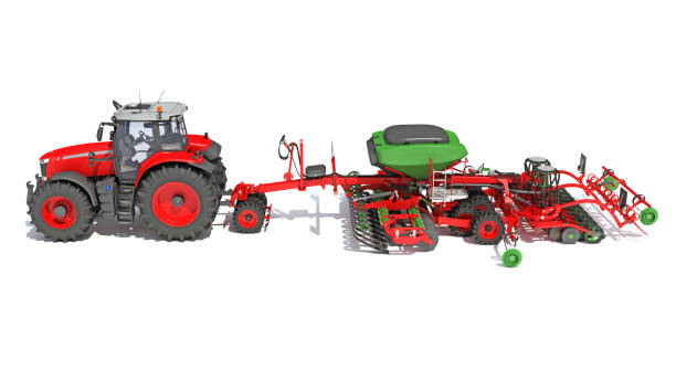 istock Tractor with Disc Harrow farm equipment 3D rendering on white background 1467646172
